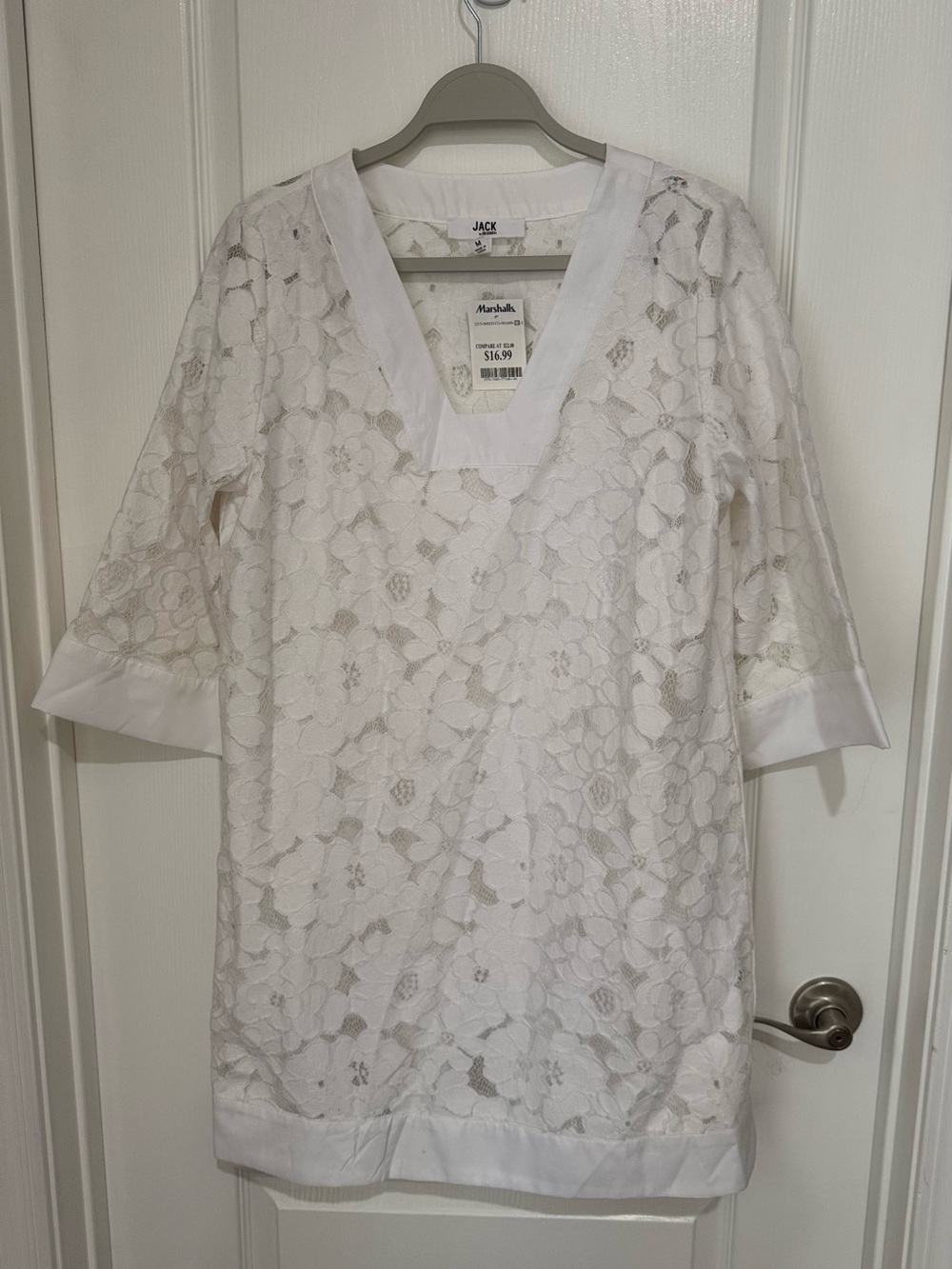 White Lace V-Neck Tunic Dress